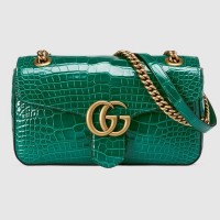 Gucci GG Marmont Small Bag In Green Crocodile Embossed Leather