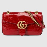 Gucci GG Marmont Small Bag In Red Crocodile Embossed Leather