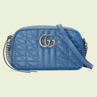 Gucci GG Marmont Small Shoulder Bag In Blue Matelasse Leather