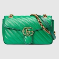 Gucci GG Marmont Small Shoulder Bag In Green Diagonal Leather