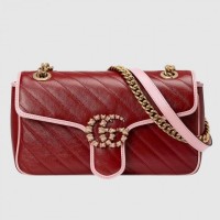 Gucci GG Marmont Small Shoulder Bag In Red Diagonal Leather