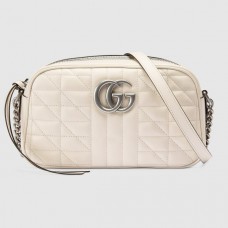 Gucci GG Marmont Small Shoulder Bag In White Matelasse Leather