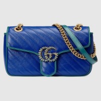 Gucci GG Marmont Small Shoulder Bags In Blue Diagonal Leather