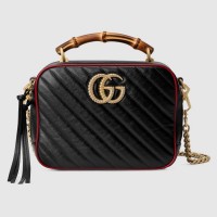Gucci GG Marmont Small Shoulder Black Bag With Bamboo
