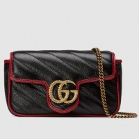 Gucci GG Marmont Super Mini Bag In Black Diagonal Leather