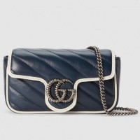 Gucci GG Marmont Super Mini Bag In Blue Diagonal Leather