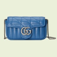 Gucci GG Marmont Super Mini Bag In Blue Matelasse Leather