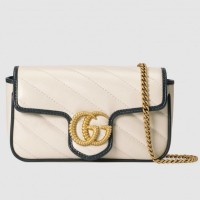 Gucci GG Marmont Super Mini Bag In White Diagonal Leather