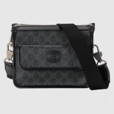 Gucci Black GG Supreme Messenger Bag with Interlocking G