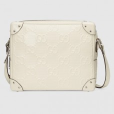 Gucci Trunks Messenger Bag In White GG Embossed Perforated Leather