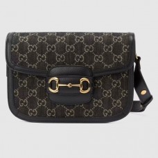 Gucci 1955 Horsebit Shoulder Bag In Black Denim