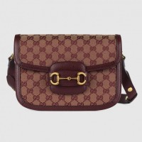 Gucci 1955 Horsebit Small Bag In Burgundy GG Canvas