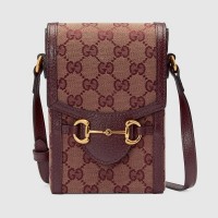 Gucci Horsebit 1955 Mini Bag In Bordeaux GG Canvas