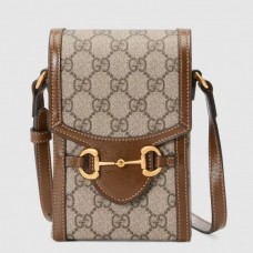 Gucci Horsebit 1955 Mini Bag In GG Canvas with Brown Trim