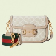 Gucci Horsebit 1955 Mini Bag In White GG Canvas