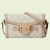 Gucci Horsebit 1955 Mini Crossbody Bag In White GG Canvas