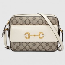 Gucci Horsebit 1955 Small Bag In GG Canvas With White Trim