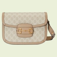 Gucci Horsebit 1955 Small Shoulder Bag In White Jumbo GG Canvas