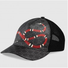 Gucci Black/grey GG Supreme canvas with Kingsnake print baseball hat