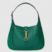Gucci Jackie 1961 Small Bag In Green Ostrich Embossed Leather