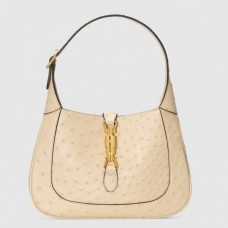 Gucci Jackie 1961 Small Bag In Ivory Ostrich Embossed Leather