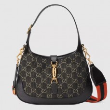 Gucci Jackie 1961 Small Hobo Bag In Black GG Denim