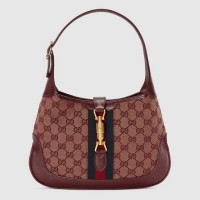 Gucci Jackie 1961 Small Hobo Bag In Burgundy GG Canvas