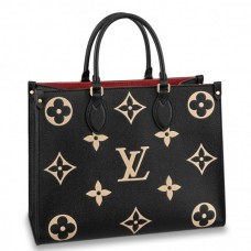Louis Vuitton M45495 LV OnTheGo MM medium tote bag Black Embossed grained cowhide leather