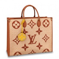 Louis Vuitton OnTheGo GM Bag In Raffia With Brown Leather M57644