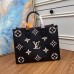 Louis Vuitton M45495 LV OnTheGo MM medium tote bag Black Embossed grained cowhide leather