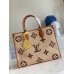 Louis Vuitton OnTheGo MM Bag In Raffia With Brown Leather M57707