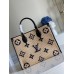 Louis Vuitton OnTheGo MM Bag In Raffia With Blue Leather M57723