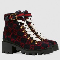 Gucci Ankle Boots In Blue and Red GG Wool