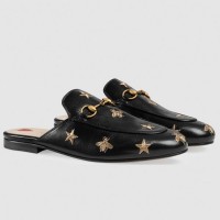 Gucci Black Princetown Slippers Embroidered Bees And Stars