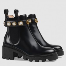 Gucci Ankle Boots In Black Leather with Crystals