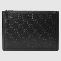 Gucci Portfolio Pouch Bag In Black GG Embossed Perforated Leather