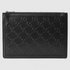 Gucci Portfolio Pouch Bag In Black GG Embossed Perforated Leather