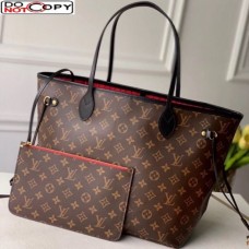 Louis Vuitton Neverfull MM Monogram Canvas Tote Bag M48288 Black/Red