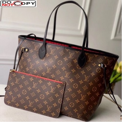 LV Neverfull MM Black & Red Monogram Tote Bag - Large Leather Purse - GOTA  Store