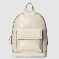 Gucci Medium Backpack In White GG Embossed Perforated Leather