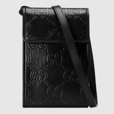 Gucci Mini Messengers Bag In Black GG Embossed Leather