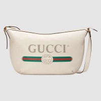 Gucci Vintage Logo Print Half-Moon Hobo Bag 523588 White 2018