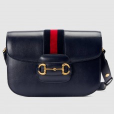 Gucci 1955 Horsebit Shoulder Bag In Blue Leather