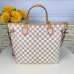 Louis Vuitton LV Neverfull MM N50047 Damier Azur with Pink Braided Strap