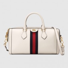 Gucci White Leather Ophidia Medium Boston Bag