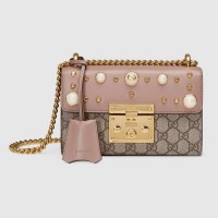 Gucci Nude Padlock Studded GG Supreme Shoulder Bag