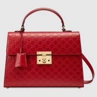 Gucci Red Medium Padlock Signature Top Handle Bag