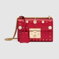 Gucci Red Padlock Small Studded Shoulder Bag