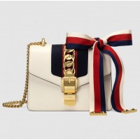 Gucci White Leather Sylvie Mini Chain Bag