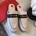 Gucci Princetown Canvas Slippers With Green Leather Trim